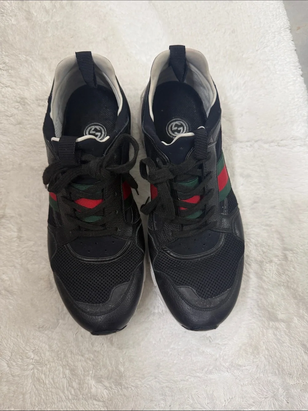 Gucci Black Men's Sneakers with Red & Green Stripe